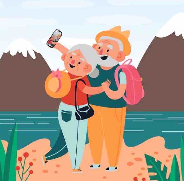 Senior travelers taking a selfie during a cultural senior trip in Beijing