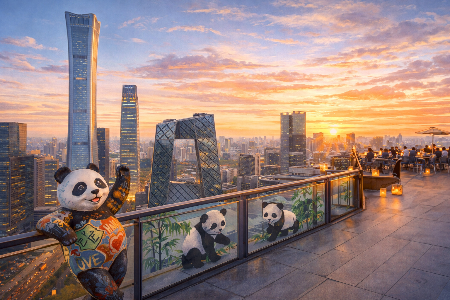 a ChaptGPT generated image showing the view of Beijing's Skyline Walk in CBD