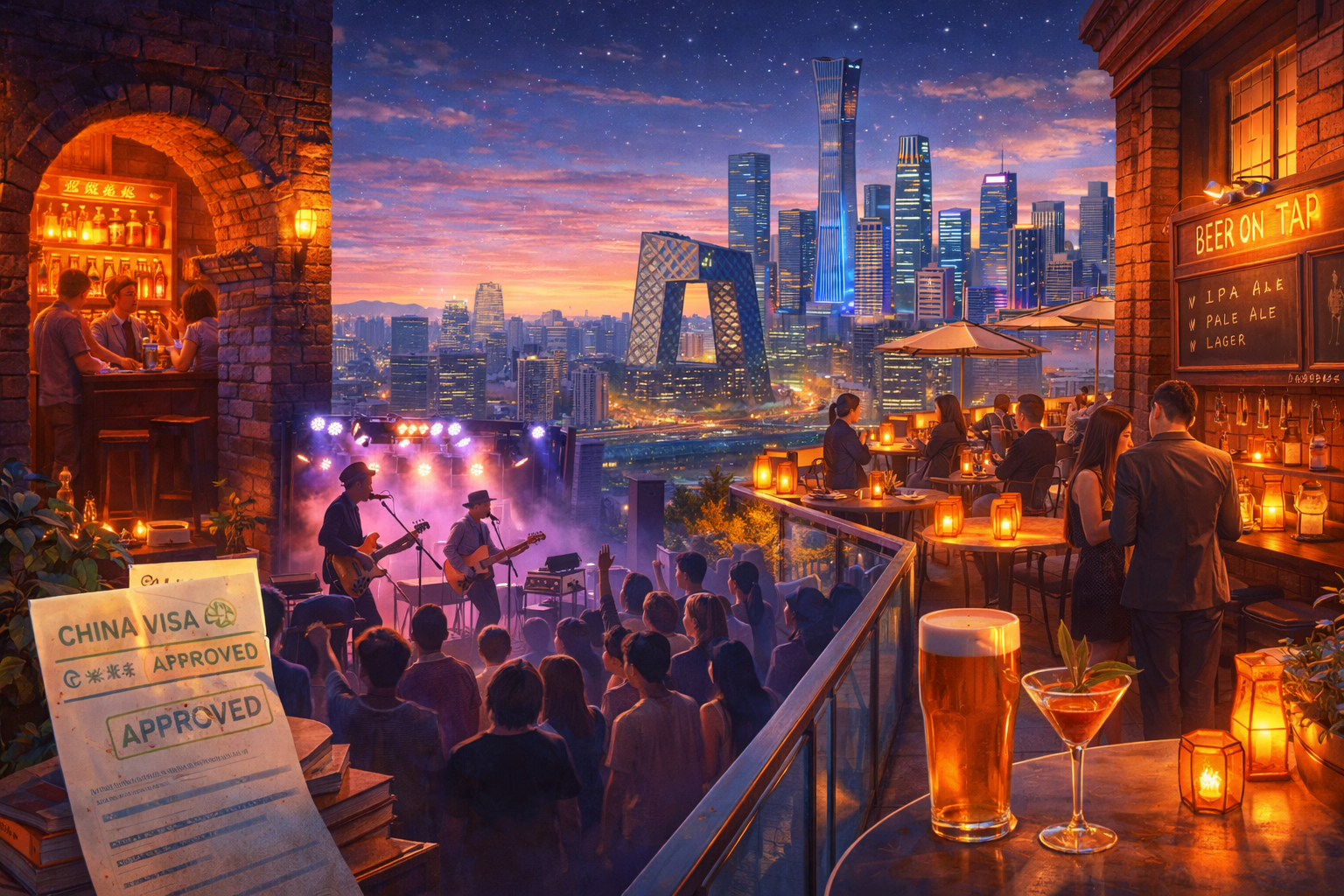 a ChaptGPT generated image showing different types of Beijing's Bar Scene